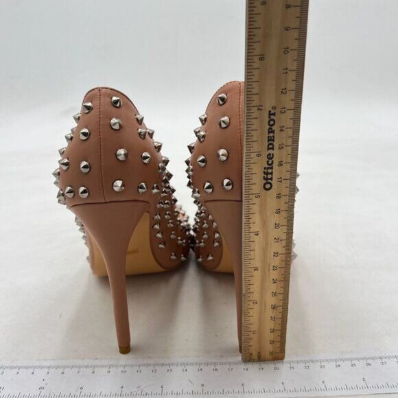 Women Dressy Rivet Pumps Round Closed Toe Slip on Stiletto High Heels Shoes - Picture 4 of 7